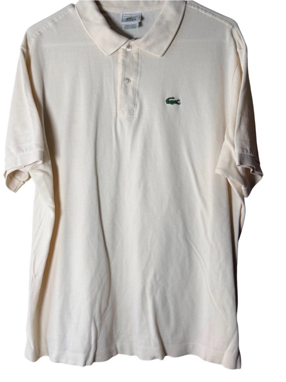 Lacoste Men's Polo Shirt - Cream with Green Crocodile preppy 90s